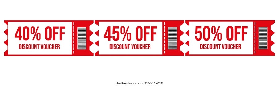 40% 45% 50%discount coupon, promotional voucher and coupon template. Premium special price offers sale coupon or best retail price promotional vouchers