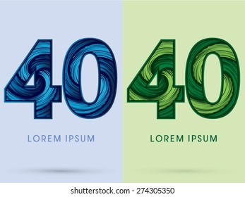 40 ,Abstract Number , font, concept Spin water, wind and natural, designed using blue and green grunge brush,sign 