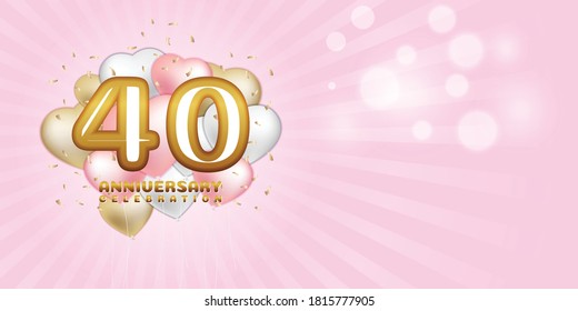 40 anniversary celebration with balloon heart pastel color vector illustration