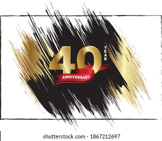 40 Anniversary celebration, Luxury anniversary template over gold and black brush, Golden number with red ribbon isolation background, Party event decoration, Vector.