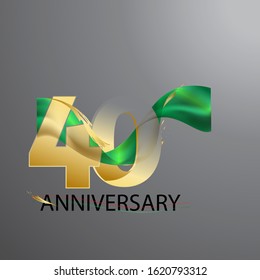 40 Anniversary celebrations emblems vector gold with a green ribbon , anniversary template design for web, game ,Creative poster, booklet, leaflet, flyer, magazine, invitation card and other us