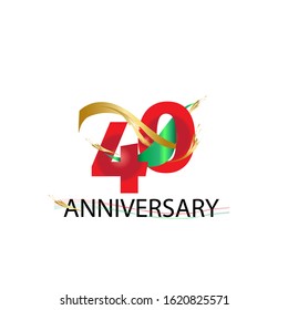 40 anniversary design logotype red color and golden ribbon for celebration isolated on white background