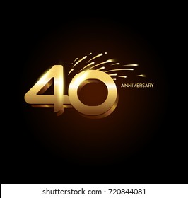 40 Anniversary with fireworks and shiny gold on dark background.Greeting card, banner, poster