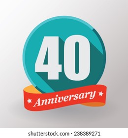 40 Anniversary  label with ribbon.  Flat design.