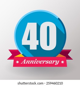 40 Anniversary   label with ribbon. Flat design.
