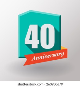 40 Anniversary   label with ribbon. Flat design.