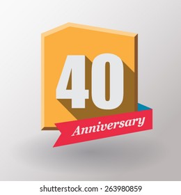 40 Anniversary   label with ribbon. Flat design.