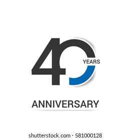 Celebración del logo de 40 años, diseño plano azul y negro aislado en fondo blanco