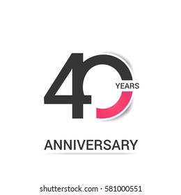 Celebración del logo de 40 años, diseño plano negro y rosa aislado en fondo blanco