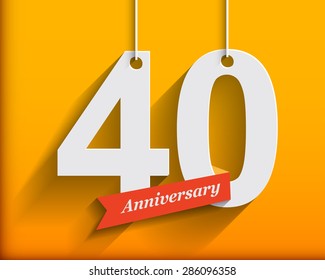 40 Anniversary numbers with ribbon. Flat origami style with long shadow. Vector illustration