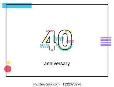40 Anniversary simple black line with memphis ornaments isolated on white background