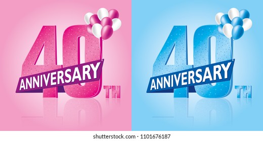 40 anniversary years symbol with glitter and balloons for male in sky blue color and female in pink color
