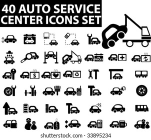 40 auto service center icons set. vector. black.