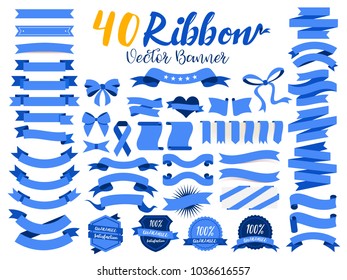 40 Blue Ribbon vector illustration with flat design. Included the graphic element as retro badge, guarantee label, sale tag, discount, sticker, template and more.