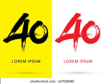 40 ,Fuente de brocha china , diseñada con escritura a mano de pincel rojo y negro, logotipo, símbolo, icono, gráfico, vector.