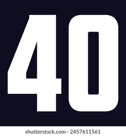 40 Classic Vintage Sport Jersey  Uniform numbers in black with a black outside contour line number on white background for American football, Baseball and Basketball or soccer for shirt