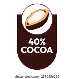 40% Cocoa Seals Marks Icons. label or sticker showing cacao content in chocolate