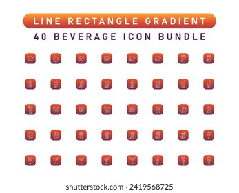 40 Collection Of Drink Icon, Juice, Glass, Alcohol, Soft Drink. Line Rectangle Gradient Icon