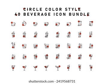 40 Collection Of Drink Icon, Juice, Glass, Alcohol, Soft Drink. Circle Color Icon