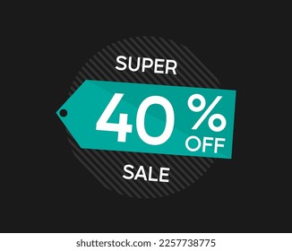 40% coupon discount. Vector price reduction with forty percent off.