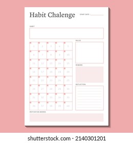 40 Day Habit Challenge Planner Daily Tracker Grid Template Vector In Minimalist Outline Style