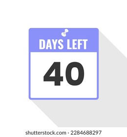 Icono de ventas de cuenta regresiva 40 días a la izquierda. Faltan 40 días para ir Banner promocional