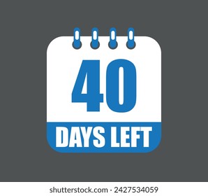40 Tage Restvektordesign. Countdown Tageskalender-Symbol auf dunklem Hintergrund isoliert