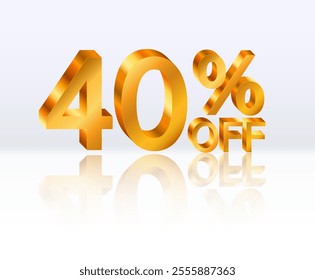 40% discount. 3D golden number. Poster template for discount. sales discount, work progress. Vector illustration.