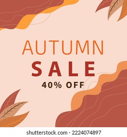 
40% discount autumn sale banner. Promotional poster, social media post, discount card or flyer design template.