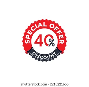 40% Discount Coupon. Sale offer price sign. Sale tags set vector badges template. Special offer symbol. Discount promotion. Discount badge Stamp shape. Vector illustration design