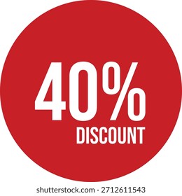 ícone de 40% desconto círculo vermelho vetorial com texto branco