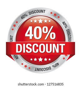 40 discount red silver button isolated background