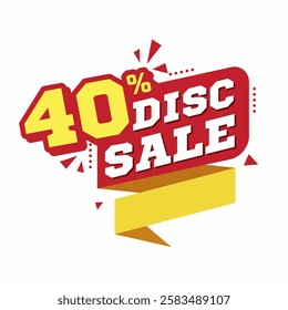 40% Discount Sale Banner with Bold 3D Text, Red and Yellow Color Scheme, and Modern Promotional Design for Special Offers and Discounts