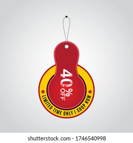 etiqueta de descuento del 40%. Ilustración vectorial aislada de la etiqueta de venta roja. Etiqueta de precio de oferta de descuento, símbolo de descuento de precio vectorial.