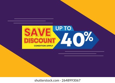 40% Discount Tag for Retail Promotions. Bright discount badge indicating 40% off, ideal for online stores, flyer designs, and sale announcements.