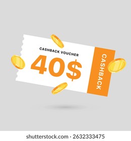 40 dólares cupom vale presente, caixa de volta banner oferta especial. Ilustração vetorial