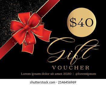 40 Dollar Value  Gift voucher Template. Discount coupon vector. 