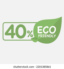 Etiqueta ecológica de hoja verde 40%. Iconos de sellos ecológicos Iconos de vectores con hoja verde de planta orgánica. 2.ª ilustración vectorial