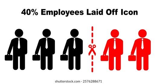 40% employee worker company laid off icon isolated in white background. Downsize organisation business. Clip art silhouette employee fired off from company