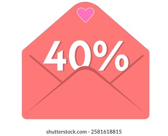 40% envelope icon on white background
Creative envelope with discount, promotion, sale and heart
Open envelope