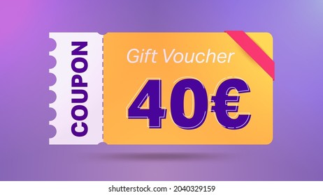 40 euro coupon promotion sale for website, internet ads, social media.Big sale and super sale coupon code euro 40 discount gift voucher coupon vector illustration summer offer ends weekend