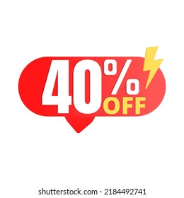 40% flash offer, super red discount icon, Vector illustration