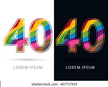 40 Font , colorful wave, designed using colorful grunge brush graphic vector