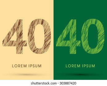 40, Font, concept line stroke , wood and leaf, grass, graphic vector.