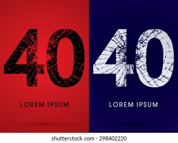40 ,Font , destroy, broken mirror,  broken glass, graphic vector.