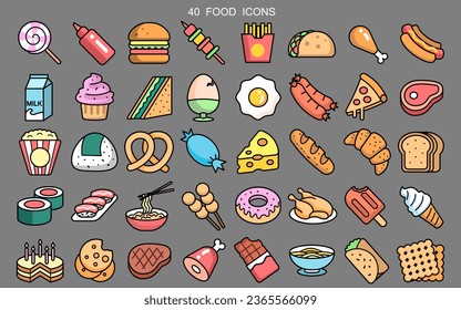 40 Food icons. Vector illustration.