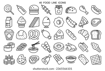 40 Food line icons. Vector illustration.
