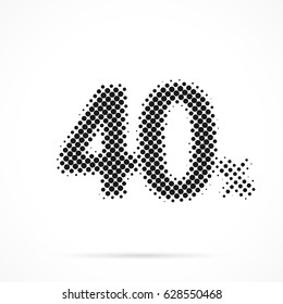 40% - Forty Percent in halftone. Dotted illustration isolated on a white background.
Vector illustration.