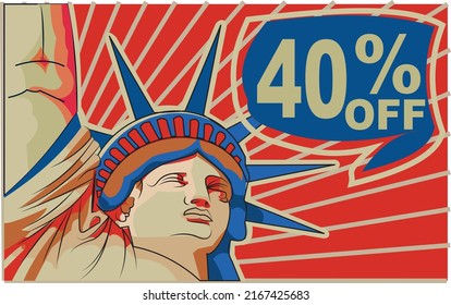 40% forty percent promotion red blue discount statue of liberty 4th july holiday independence day