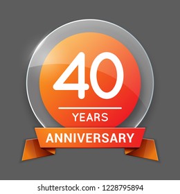 40 / Forty Years Anniversary Logo with Glass Emblem Isolated. 40th / Fortieth Celebration. Editable Vector Illustration.